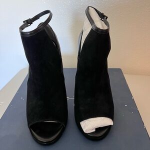 Pour La Victoire Black Suede and leather Peep-Toe Ankle Booties